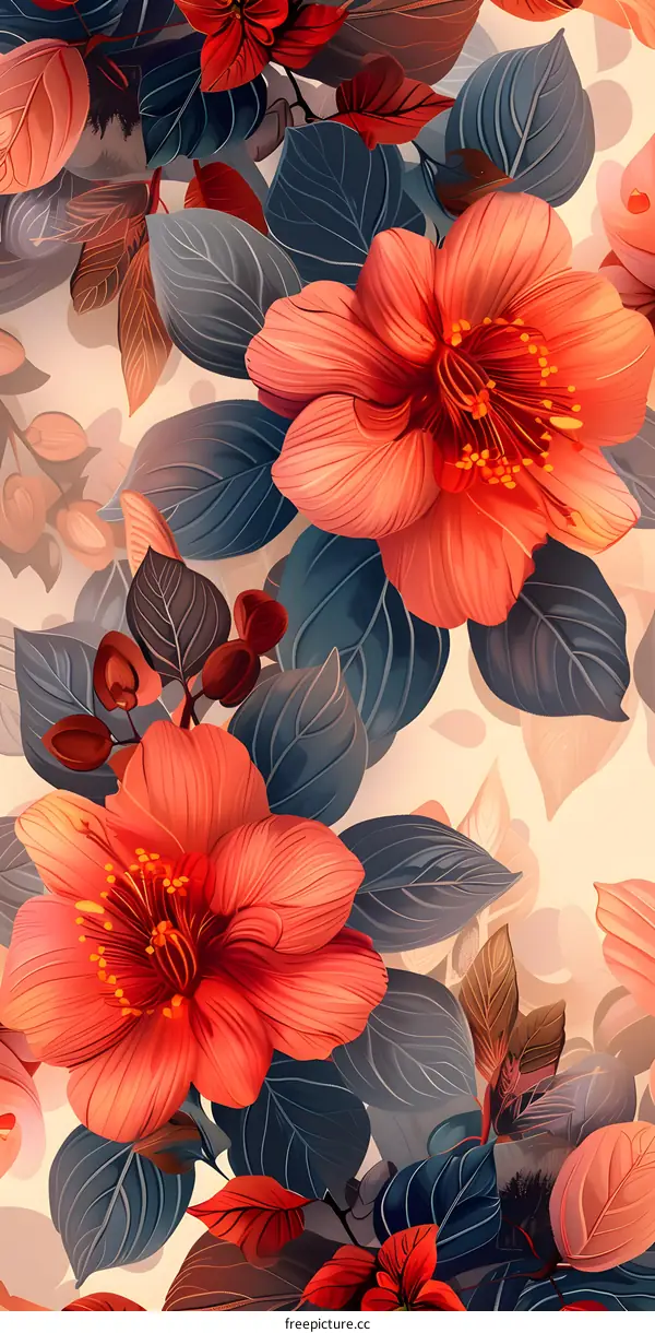 Hand-painted tropical flowers seamless pattern