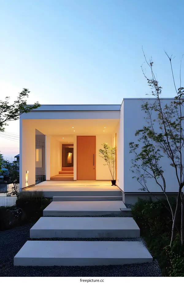 Modern Minimalist House Entrance With Stone Steps