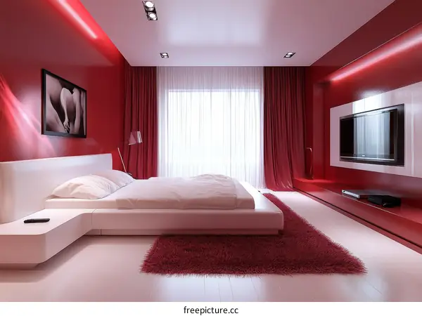 Modern Red and White Bedroom Interior Design