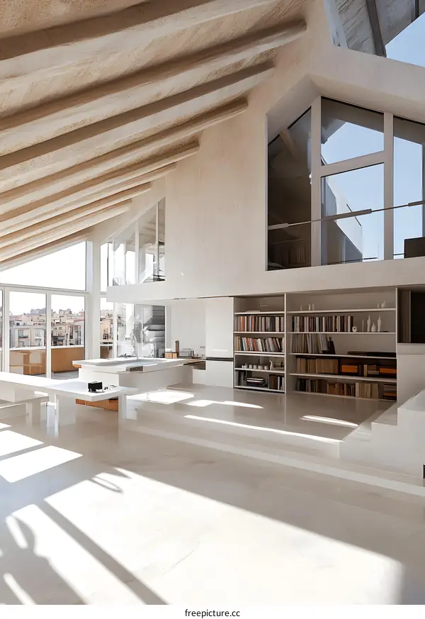 Modern Minimalist Home Interior Design With White Walls and Wooden Ceiling