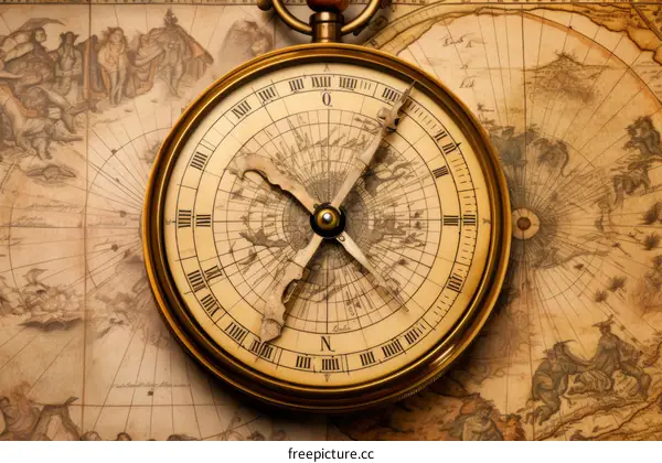 Golden Compass on Antique World Map