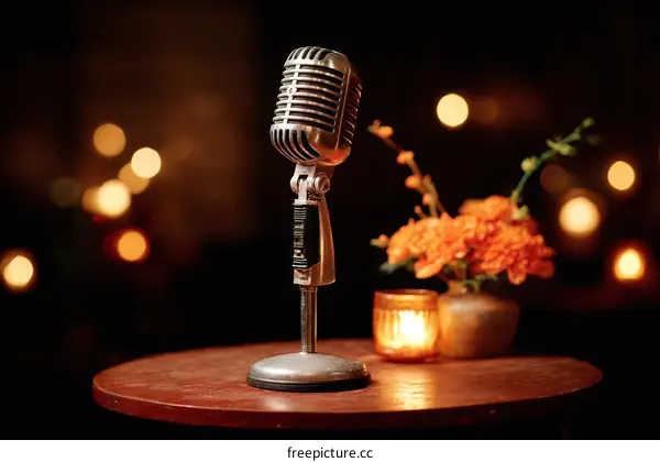 Vintage Microphone on a Wooden Table