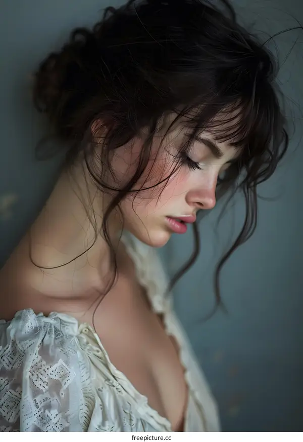 portrait of a beautiful caucasian woman with brown hair and blue eyes