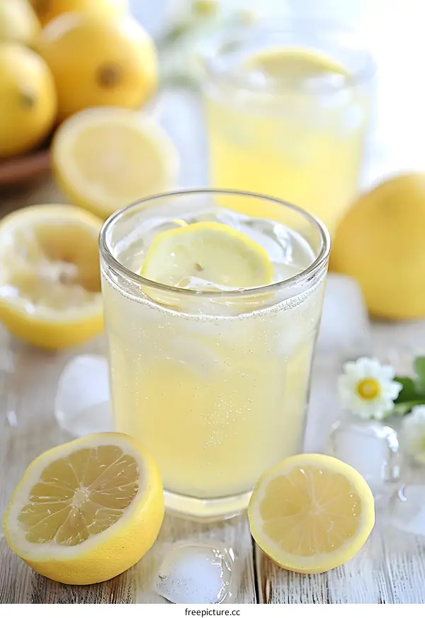 Refreshing Summer Lemonade Drink with Ice and Lemon Slices