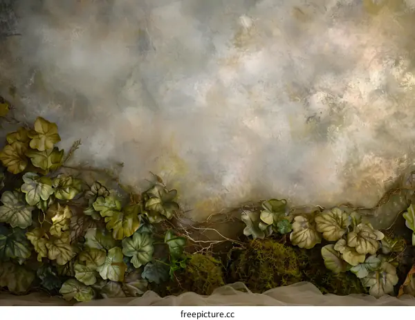 Green Leaves with a Dusty Grey Background