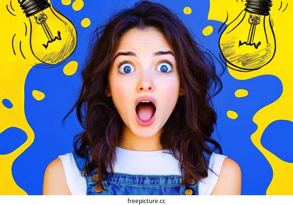 Surprised Teen Girl with Lightbulb Ideas