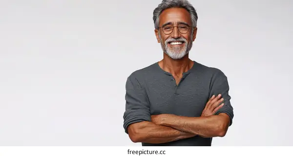 Smiling Mature Man Portrait Studio Shot