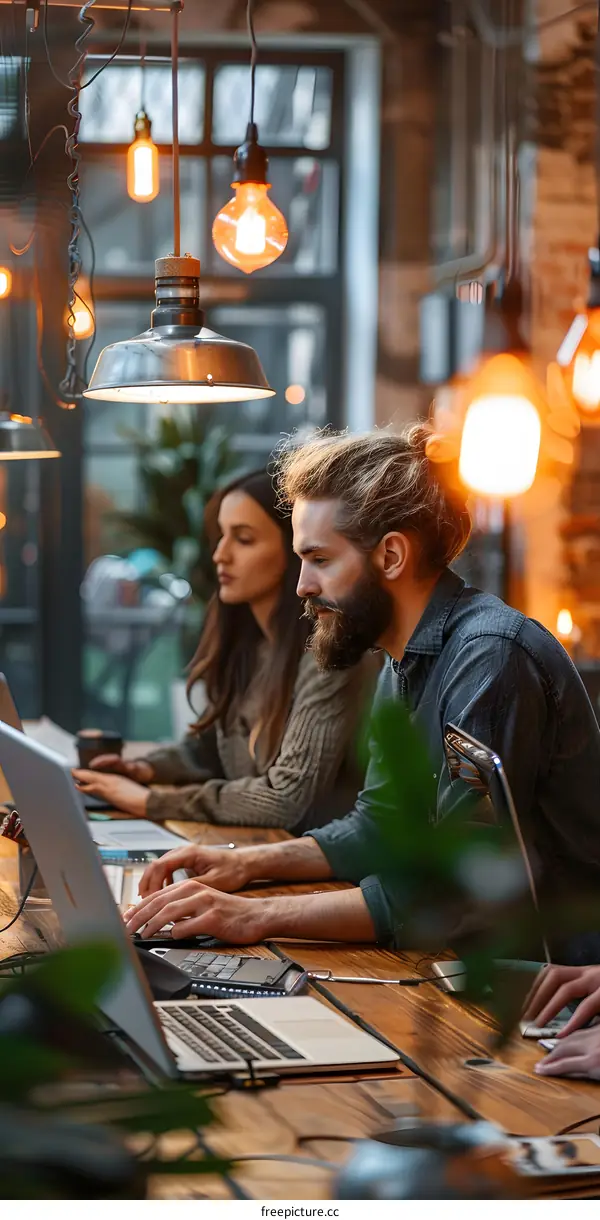 Two People Working On Laptops In A Cafe