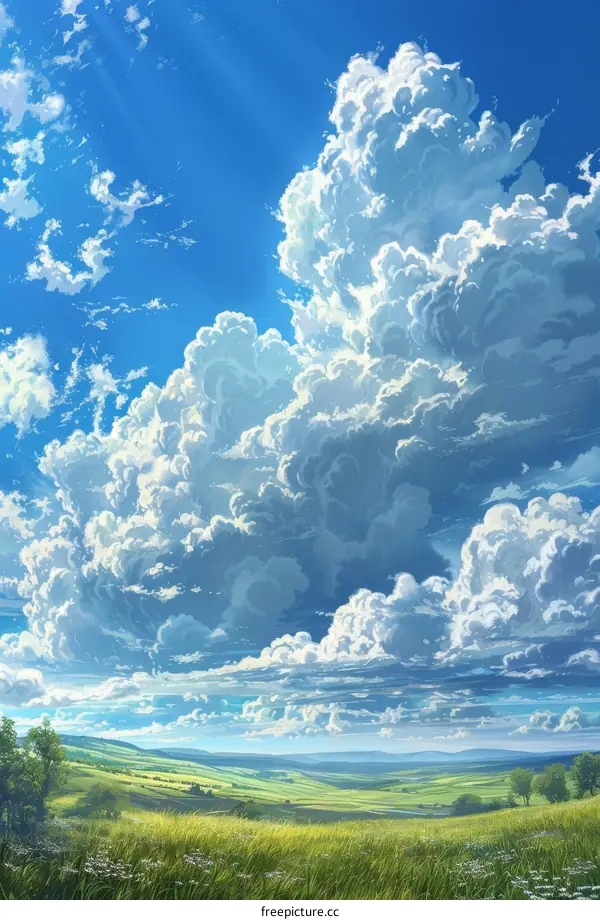 Beautiful clouds over green hills