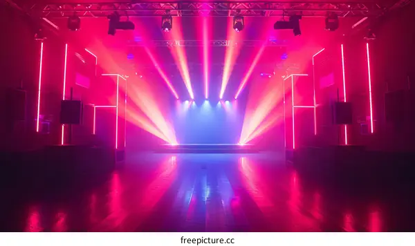 Empty Stage with Vibrant Pink and Blue Lighting