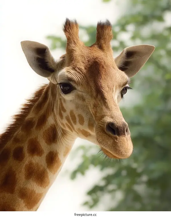 Close Up of a Giraffes Head and Neck