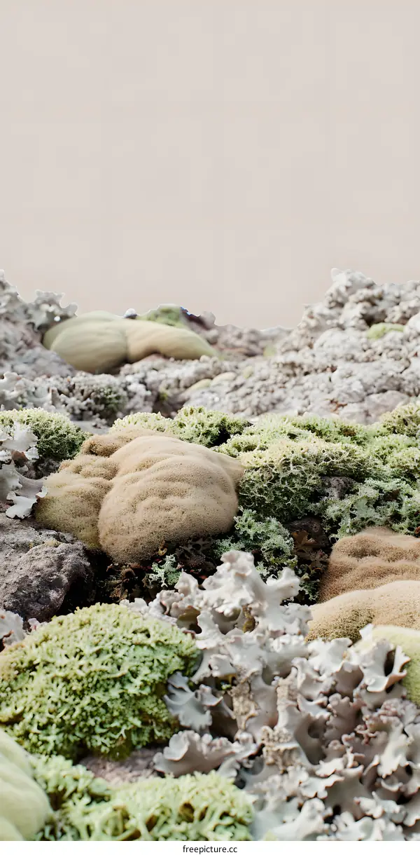 Close Up Of Green And White Lichen