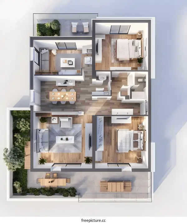 Top View Floor Plan of Modern Apartment with Balcony