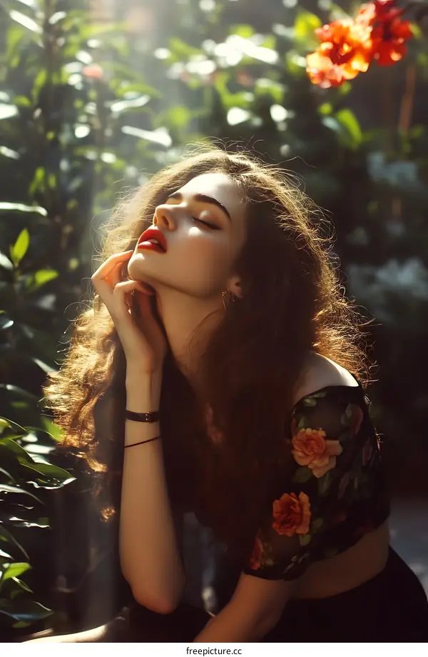 Beautiful Woman with Flowers in Her Hair
