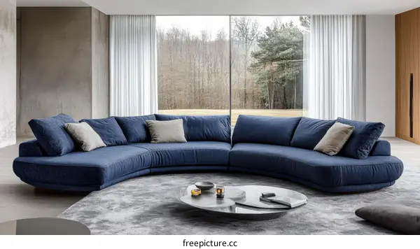 Modern Curved Sectional Sofa with Large Windows