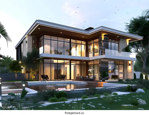 Modern House With Swimming Pool And Garden Design