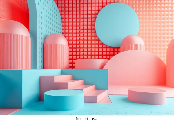 3D rendering of a blue and pink geometric background