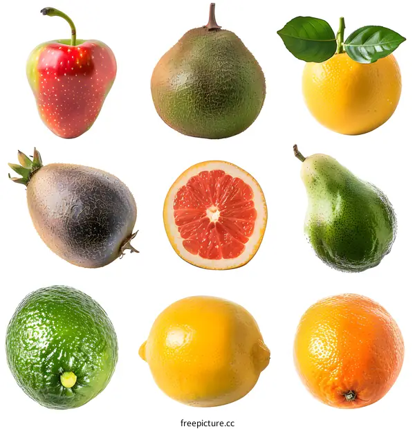 Collection of Fresh Fruits Isolated on White Background