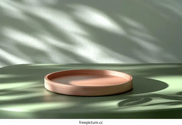 Empty Wooden Display Stand Against Light Green Background