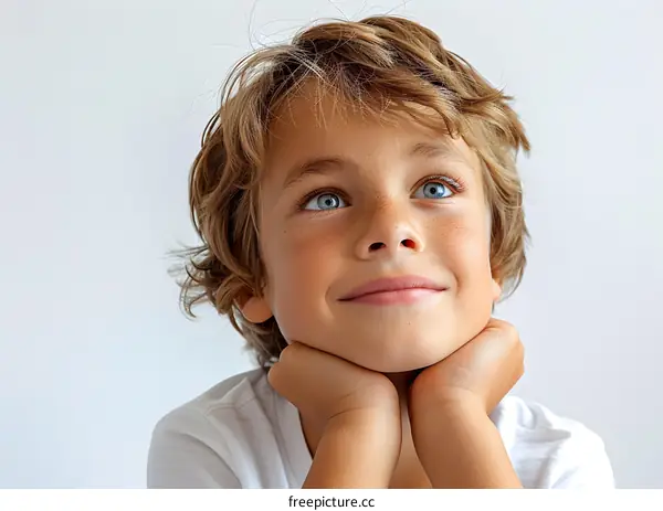 Portrait of a boy with freckles and blue eyes