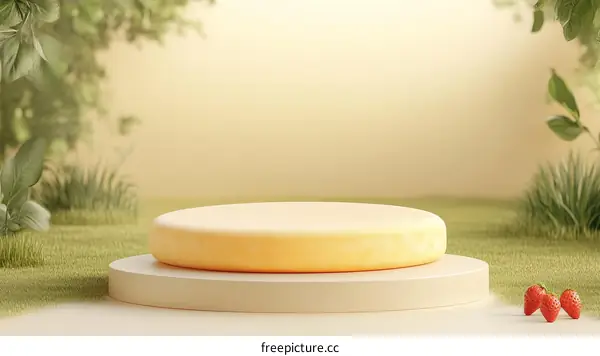 Pastel Yellow Display Podium with Fresh Strawberries