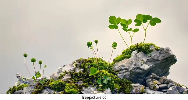 Green Plants Growing on a Rock