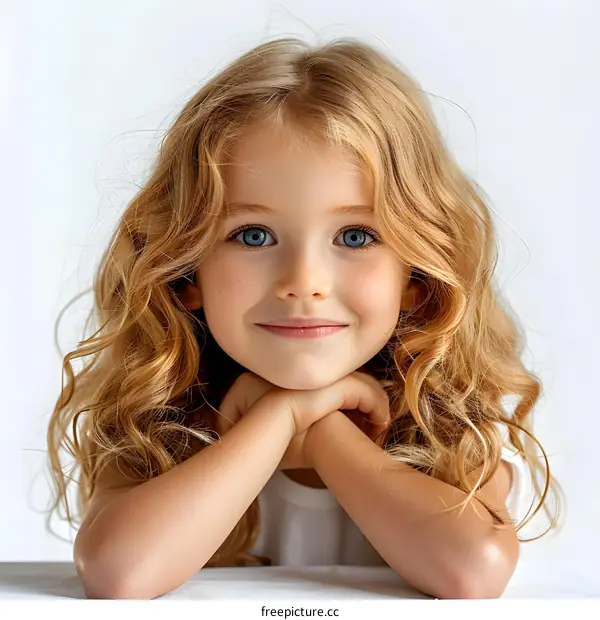 Portrait of a Beautiful Little Girl with Blonde Hair and Blue Eyes