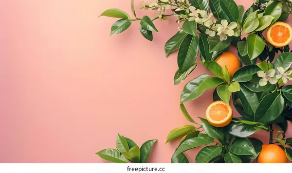 Fresh Orange Leaves on Pink Background