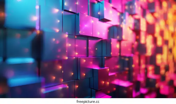 Blue and pink glowing cubes background