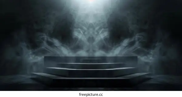 Dark and Mysterious Empty Stage with Spotlight and Smoke