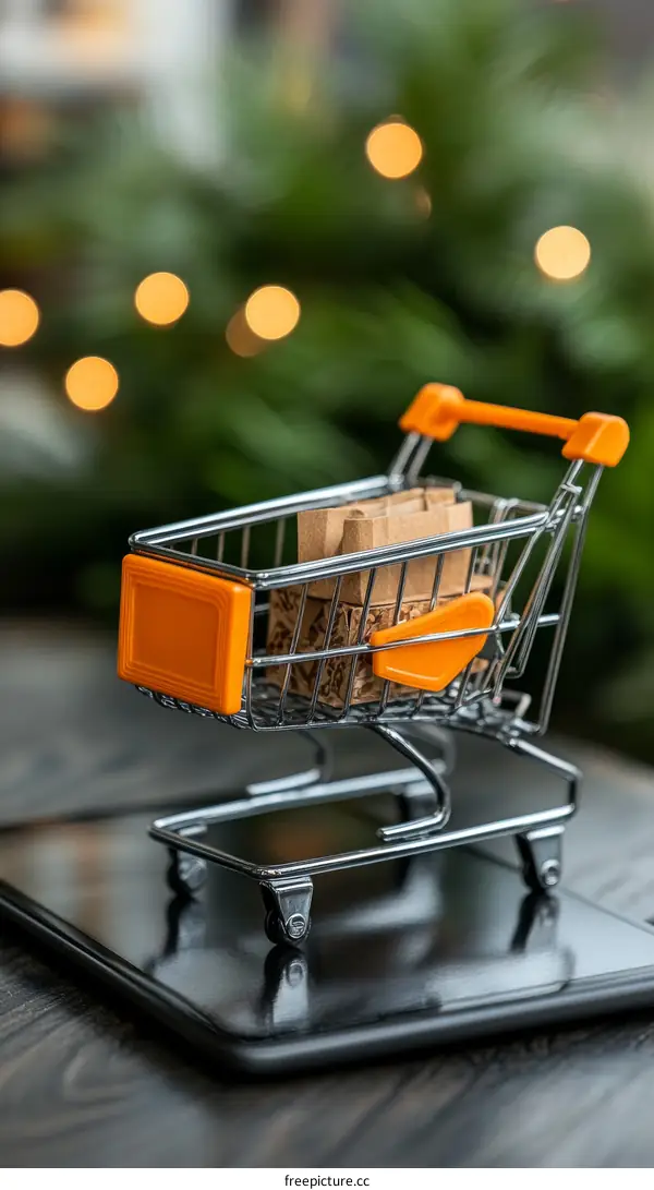 Mini Shopping Cart with Products on Tablet