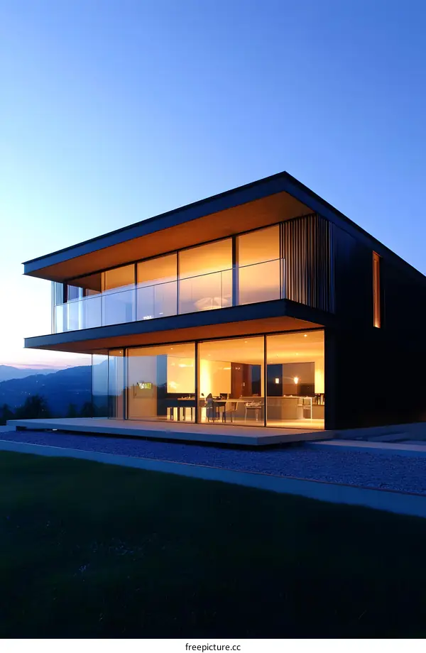 Modern House with Glass Walls and a View of the Mountains