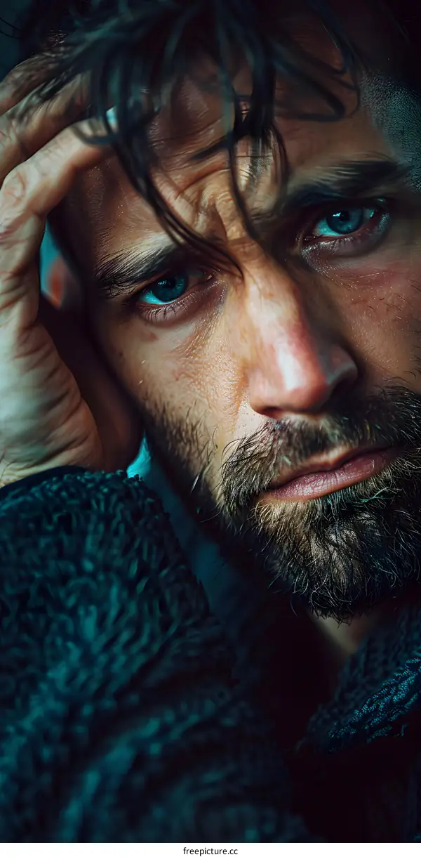 Portrait of a man with a beard and blue eyes