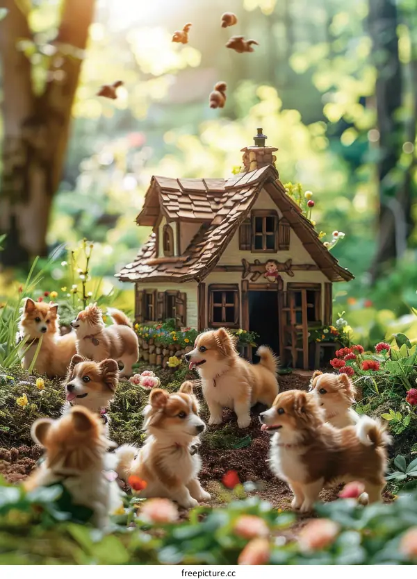Adorable Corgi Puppies Playing in an Enchanted Forest