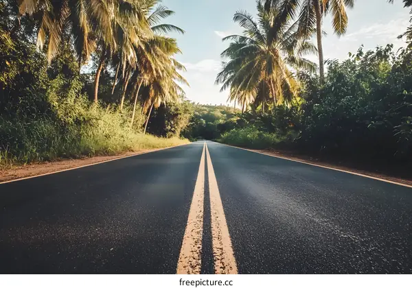 Tropical Road With Palm Trees