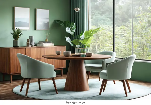 Modern Dining Room with Green Accents