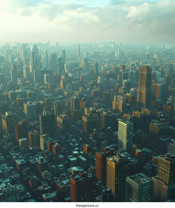 City Skyline with Modern Skyscrapers and Busy Street