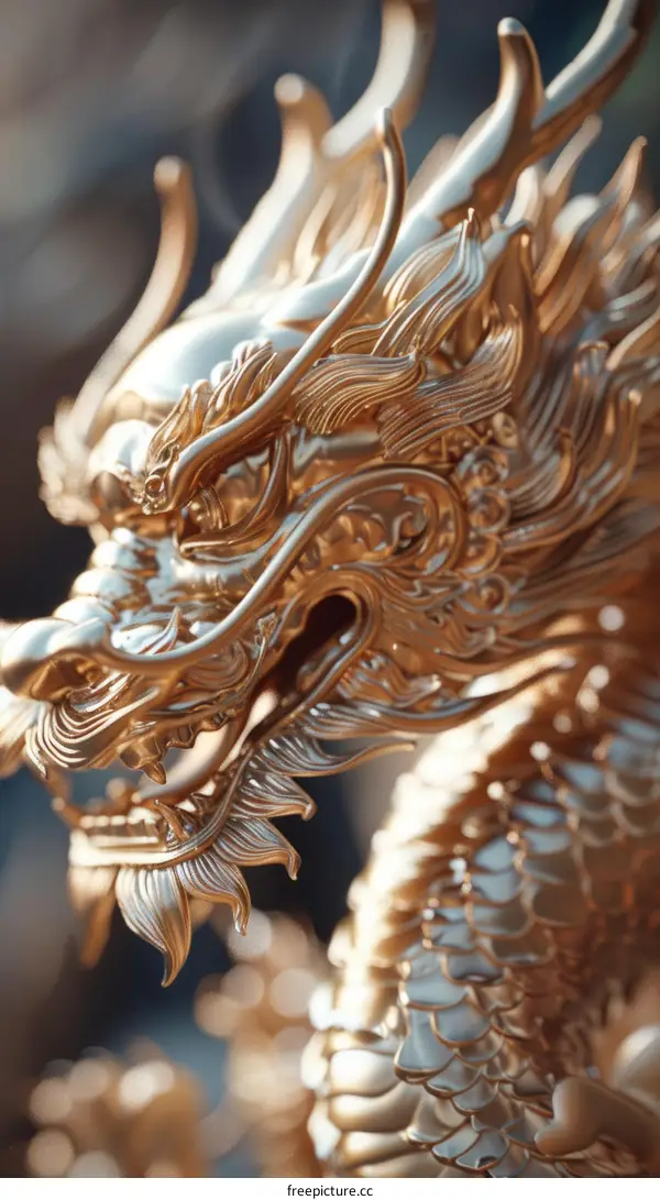 Golden dragon statue close up