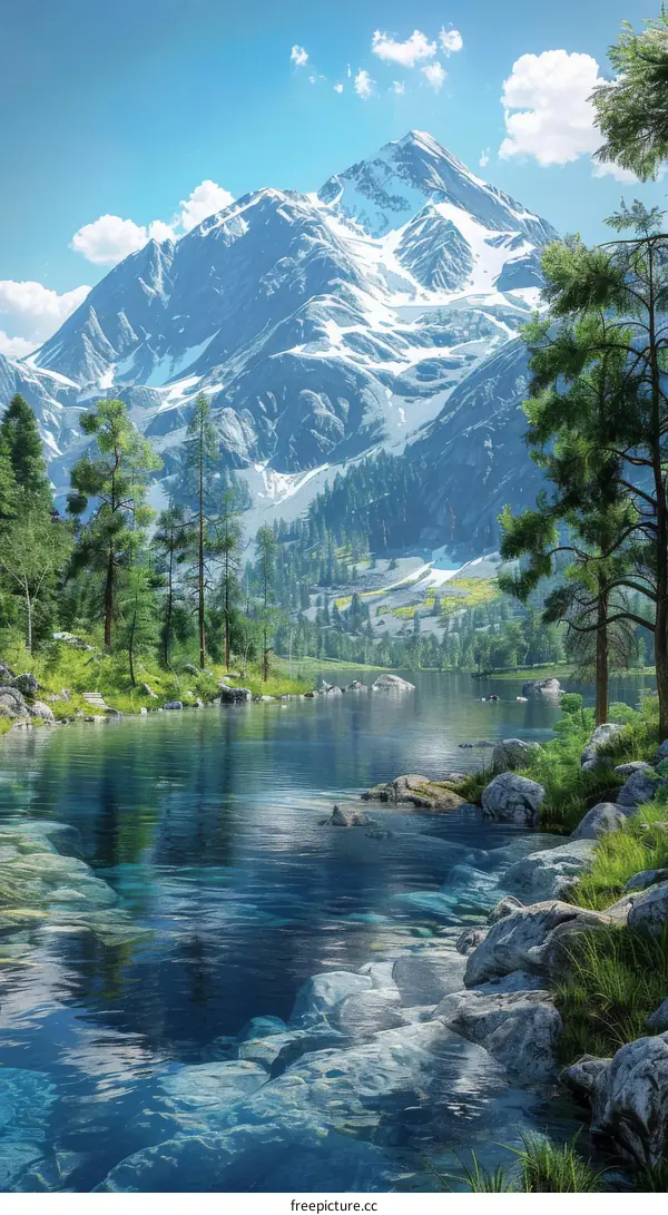 Snow-Capped Peaks Reflecting in a Crystal Clear Mountain Lake
