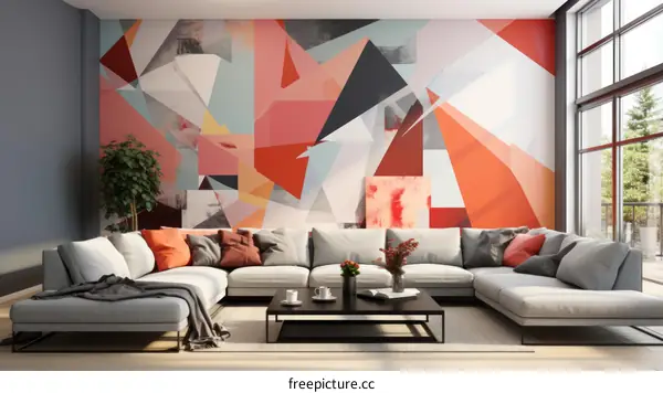 Modern geometric abstract art painting with bright colors