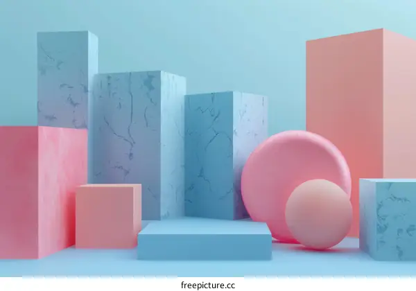 3D Rendering Geometric Shapes Pastel Colors Podium Product Display Background