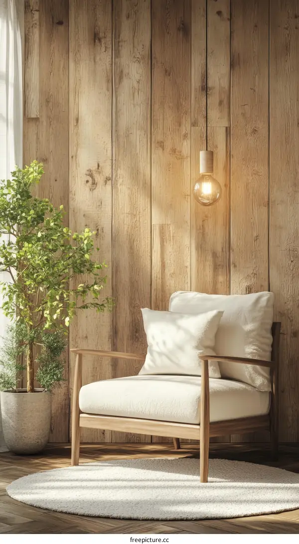 Cozy Wooden Room with Armchair