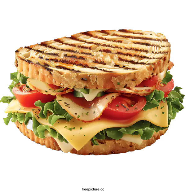 [Transparent Background PNG]Delicious Grilled Sandwich with Chicken and Vegetables