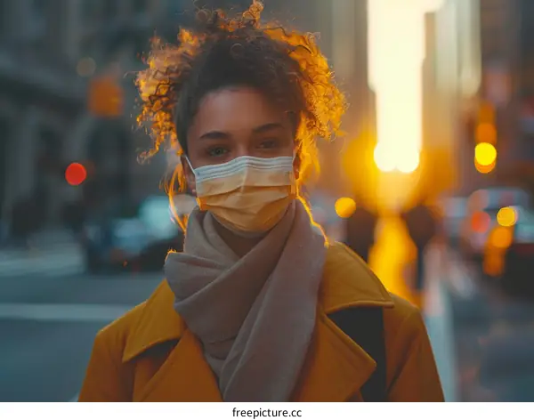 Close-up portrait of a young woman wearing a mask in the city