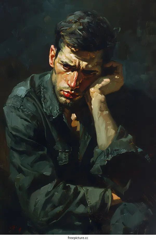 Portrait of a Man with a Melancholy Expression in a Dark Setting