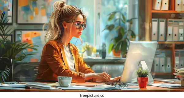 businesswoman working on laptop in office