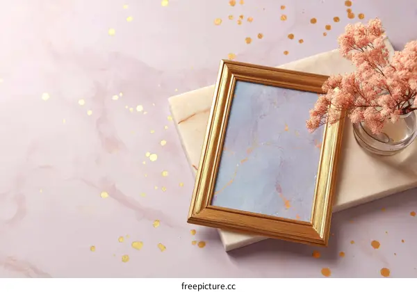 Elegant Gold Frame on Pastel Background with Dried Flowers
