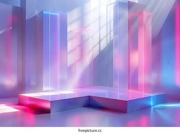 Pink and Blue Neon Stage 3D Rendering