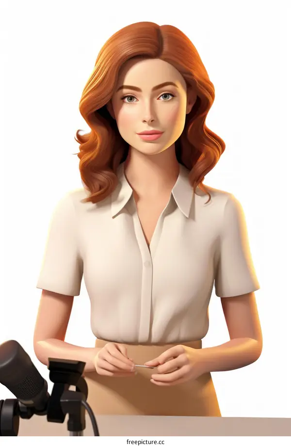 A news anchorwoman is reporting the news in a studio