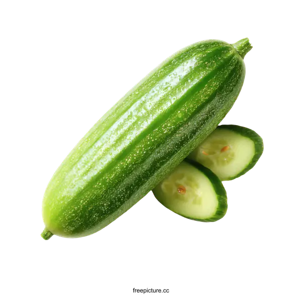 [Transparent Background PNG]Fresh Cucumber and Slices on White Background